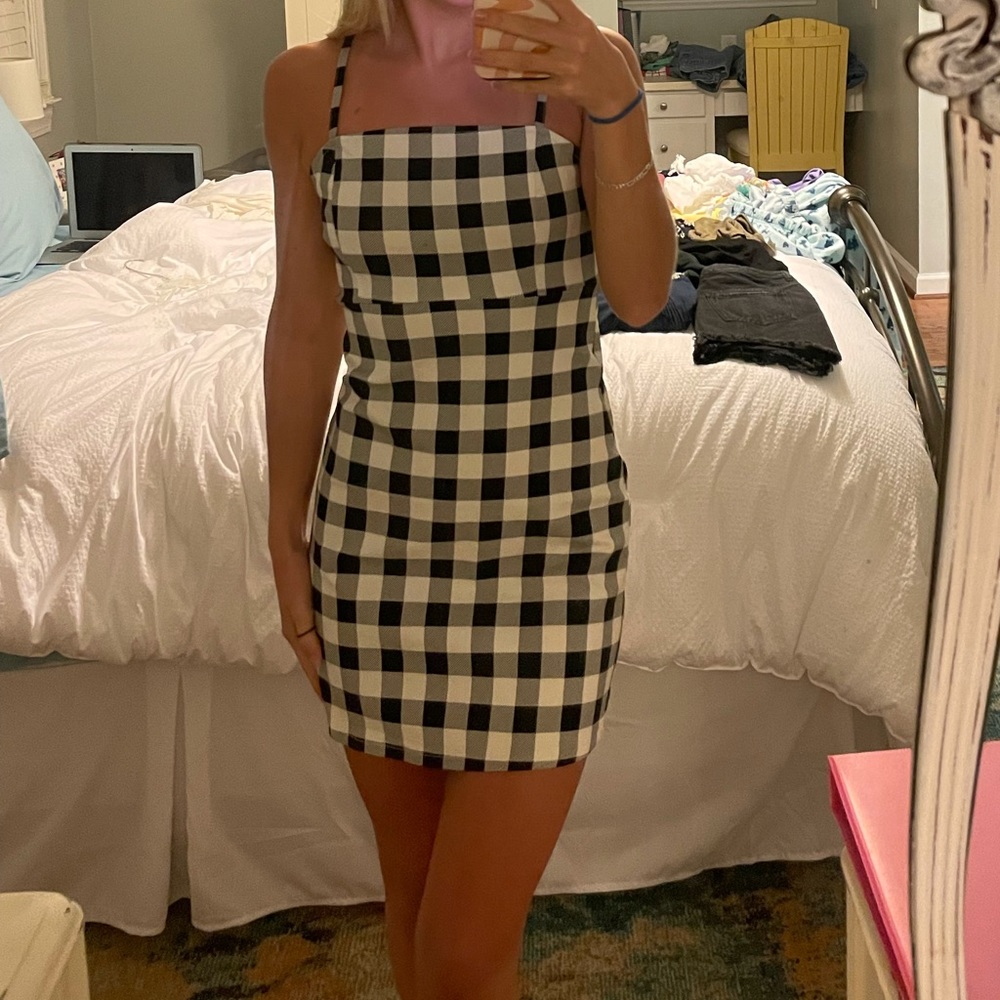 Gingham print mini dress